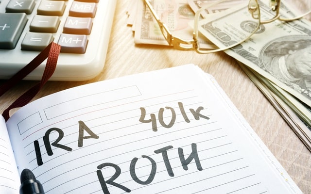 Words Ira 401k Roth Handwritten In A Note. Retirement Plans.